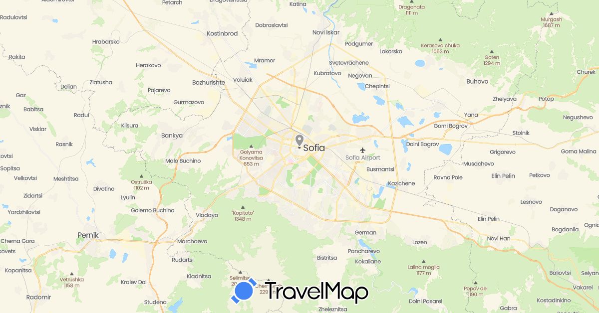 TravelMap itinerary: plane in Bulgaria (Europe)